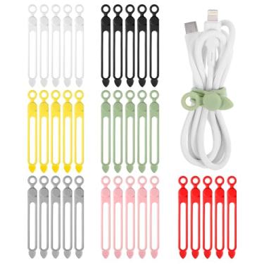 Imagem de 35 peças de tiras de silicone organizador de cabos para agrupar fone de ouvido carregador de telefone cabos de computador reutilizáveis multiuso abraçadeiras organizador de fios em casa, escritório