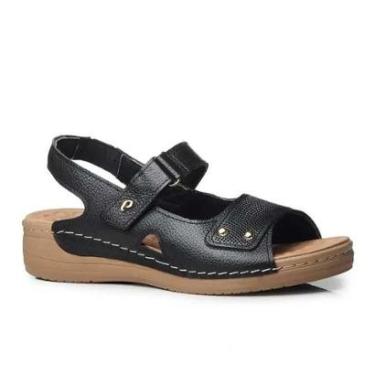 Imagem de Sandália Feminina em Couro Anabela Blaqueada Pegada 233801 Preto 37-Feminino