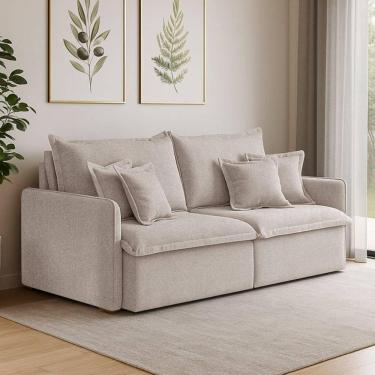 Imagem de Sofá 4 Lugares 2,40m Retrátil E Reclinável Em Tecido Linho – Malta Lucadi Rústico Areia