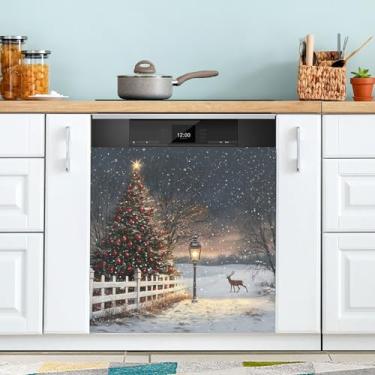Imagem de xigua Linda capa magnética para lava-louças, árvore de Natal, adesivos magnéticos decorativos antiarranhões para painel de geladeira e lava-louças, decoração personalizada de cozinha doméstica 58 x 66