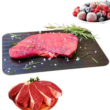 Imagem de Tábua de Descongelar Alimentos em Alumínio Térmico, Preta, 23 x 16,5 x 2 cm, para Carnes, Peixes e Frangos