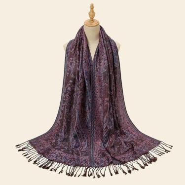 Imagem de Lenço Hijab Retro De Tamanho Grande Para Mulheres Com Estampa Paisley 