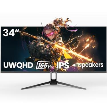 Imagem de CRUA - Monitor para jogos de 34 polegadas, 165 Hz/144 Hz, UWQHD 3440 x 1440 P, visualização IPS ultrarrápida com altifalantes integrados, compatível com FreeSync, 120 % sRGB, PIP/PBP, HDMI2.0 e DP1.4