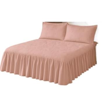 Imagem de Colcha Casal Bordada Com Babado Cama Box Cobre Leito Com Forro Cama Posta(ROSÊ)