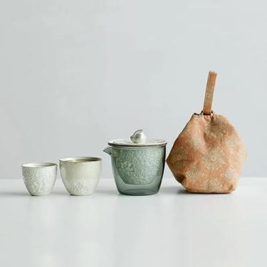 Imagem de Conjunto de chá da tarde, conjunto de chá de prata, pintado à mão, coelho japonês em relevo, 1 pote, 2 xícaras, máquina de chá, acampamento, acampamento, conjunto de chá para adultos