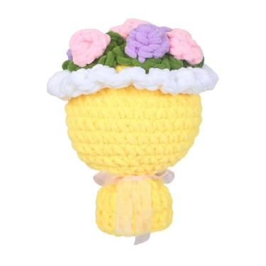 Imagem de MotiveTech Buquê de flores tricotadas, presente de Dia dos Namorados para namorada, decoração de mesa, buquê de rosas, presente de Dia Mães para aniversário, Amarelo