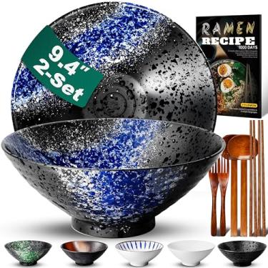 Imagem de YTLEMON Conjunto de 2 tigelas de cerâmica para ramen de 1,6 g - Tigelas de sopa grandes de porcelana japonesa para salada de cereais, frutas, macarrão, 2 × 1700 ml com receitas, pauzinhos, garfos e
