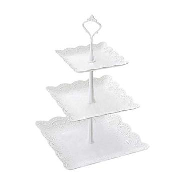 Imagem de Suporte de exibição de bolo doméstico de 3 camadas e prato de pão de sobremesa de frutas, elegante prato de servir para chá da tarde
