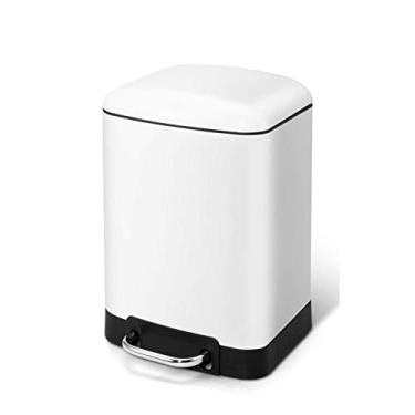 Imagem de pcagfaajmh Caixotes de lixo fashion de aço inoxidável balde de lixo doméstico pedal de lixo coberto cesto de lixo fechado para banheiro, cozinha, quarto, sala de estar, cozinha, lixeira (cor: Branco