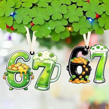 Imagem de 2 peças de pingente de acrílico transparente para decoração de dinheiro e trevo 6 e 7 anos do dia de São Patrício, enfeites para pendurar em casa, presentes para familiares e amigos
