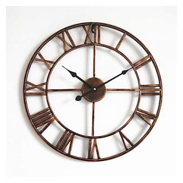 Imagem de Relógios de parede silenciosos, relógio de parede retrô de ferro forjado, relógio de quartzo redondo sem tique-taque, relógios de parede operados por bateria (Vintagegold 60 cm)