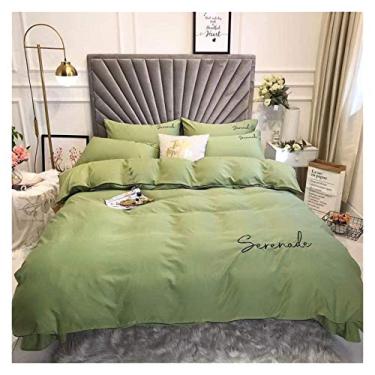 Imagem de Capa de edredom 200 x 230 capa de colcha conjunto de 4 peças de seda bordado de linho verde capa de edredom fronha sem rugas e resistente a manchas conjunto de lençóis