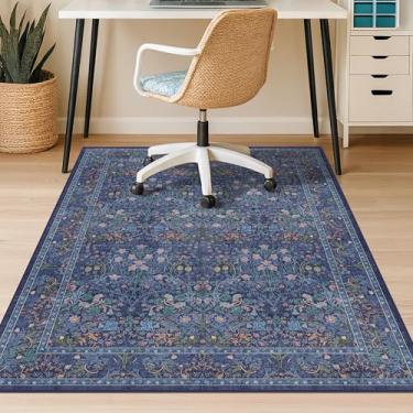 Imagem de Tapete de cadeira de escritório azul escuro para pisos de madeira, protetor de piso de azulejo para cadeiras de escritório resistentes, tapete sob a mesa antiderrapante e resistente a manchas, tapete