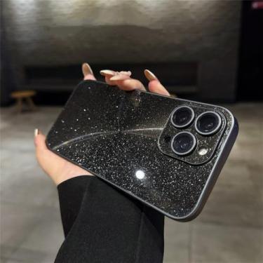 Imagem de Capa com textura brilhante para iPhone 16, 15, 14, 13, 12, 11 Pro Max, proteção para lente, céu estrelado preto, para iPhone 13 Pro