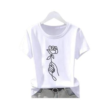 Imagem de Camiseta Casual Feminina Oversized Com Estampa Floral, Camisetas De Mo