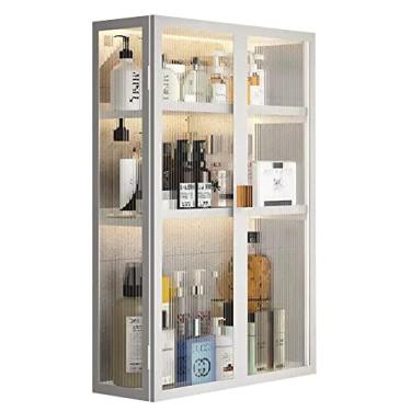 Imagem de Armário de banheiro montado na parede - Armazenamento de medicamentos de metal com porta de vidro para cosméticos e perfumes, ideal para casa, sala de estar, cozinha - branco, 40 x 14 x 70 cm