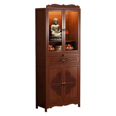 Imagem de Mesa de altar de Buda chinês com armazenamento, santuário de meditação de madeira, pedestal de queimador de incenso com gravação vintage, armário de oferta de 52 cm para decoração de casa e práticas