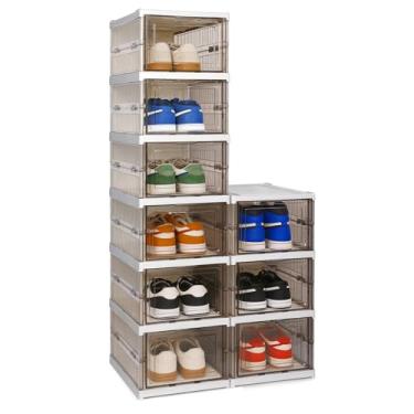 Imagem de LQCHETOU Caixa de armazenamento de sapatos frontal suspensa, sem montagem, organizador de sapatos empilhável, caixa de armazenamento com porta transparente, armário de prateleira de sapatos com tampa
