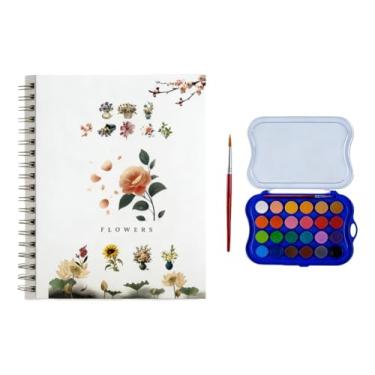 Imagem de Kit de pintura em aquarela, equipado com pincéis de tinta aquarela de 12 cores, kit de pintura em aquarela para iniciantes (24 cores - flores)