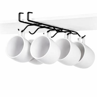 Imagem de Organizador de Xícaras para Prateleira Armário em Aço com 6 Ganchos Preto