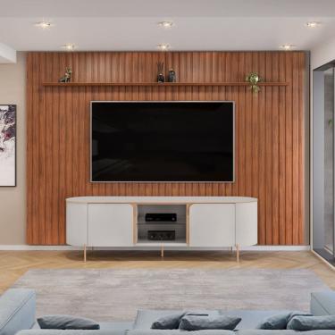 Imagem de Rack Adele 180cm com Painel para Tv 75 Polegadas Ripado 275cm Trento Freijó/Bali