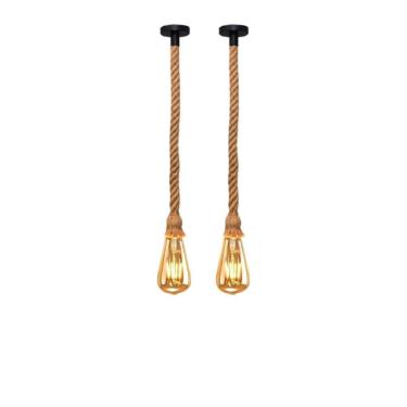Imagem de Kit 2 Pendentes Vintage Corda 1M Retro Lâmpada Pera Âmbar