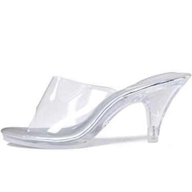 Imagem de NBUUNBU Salto prateado transparente para mulheres, sapatos sociais, tiras transparentes, salto alto, salto alto, salto alto, sandálias escarpim mules, Prata - 7,5 cm, 34