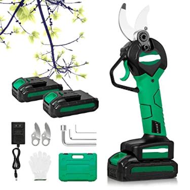 Imagem de Tesouras de poda elétricas sem fio profissionais, podador de galhos de árvores com 2 peças de bateria de lítio recarregável de 21 V 1,5 Ah, lâminas SK5, podadores elétricos de 30 mm, aparador elétri