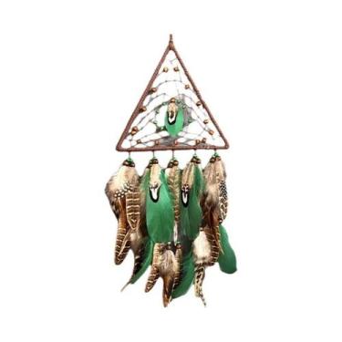 Imagem de Apanhador De Sonhos Triangular De Penas Artesanal Com Sinos De Vento P