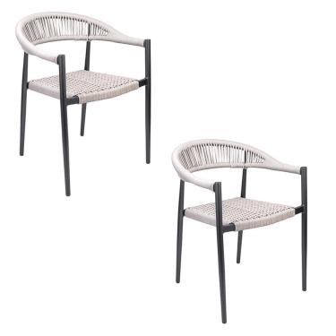 Imagem de Kit 2 Cadeiras Área Externa de Alumínio Carmy com Corda Naútica Grafite/Amêndoa G56 - Gran Belo