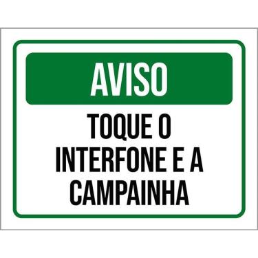 Imagem de Kit 3 Placa Acm Aviso Toque Interfone Campainha Verde 18X23