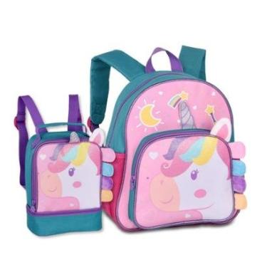 Imagem de Mochila Com Lancheira Unicórnios Kit Escolar Infantil Meninas-Feminino