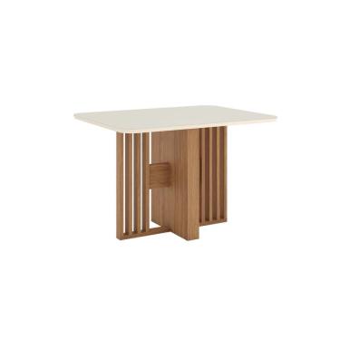 Imagem de Mesa Dinah 120cm Canto Arredondando com Vidro Marrom/Off White