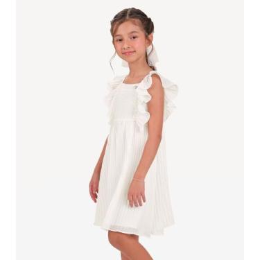 Imagem de Vestido Chiffon Plissado Infantil Trick Nick Bege, 10, Bege