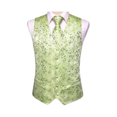 Imagem de Colete Masculino Floral Paisley Jacquard Com Gravata E Abotoaduras - C