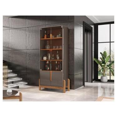 Imagem de Cristaleira Lizz 2 Portas 3 Prateleiras Perola/Cedro - Casa D, Cinza P