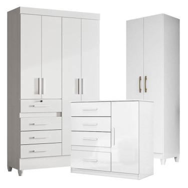Imagem de Guarda Roupa Infantil Sobral com Cômoda Vênus e Armário Multiuso New Íris Branco Brilho – Moval