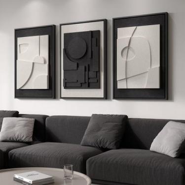 Imagem de Arte de Parede Cuspin 3 Peças Texturizado 3D Preto e Branco 61x91 cm