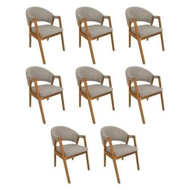 Imagem de Kit 8 Cadeiras de Jantar Madeira Maciça Helen Tecido Linho Cor da Estr