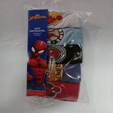 Imagem de Kit 5 Cuecas Slip Infantil Homem-Aranha Sortido Novo Céu Algodão Confortável