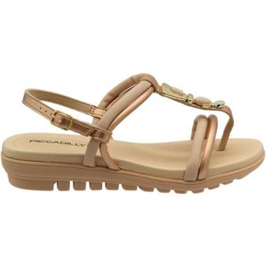 Imagem de Sandália Salto Baixo Piccadilly Adorno Em Pedraria Feminina, 37, Bege