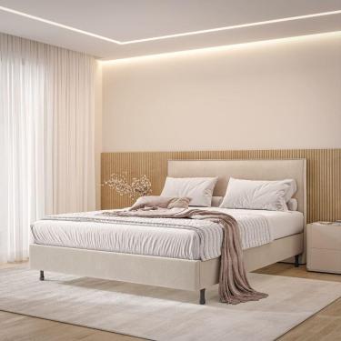 Imagem de Cama de Casal 188x138CM One com Cabeceira Moderna em Madeira e MDF Bege