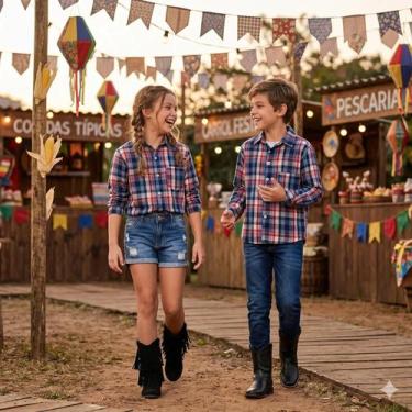 Imagem de Camisa infantil Flanelada Xadrez Azul Jacson Estilo Festa Junina, 02