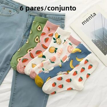 Imagem de Meias De Algodão Divertidas Para Mulheres, Conjunto Com 6 Pares, Estam