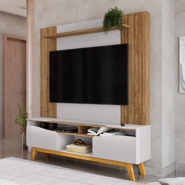 Imagem de Estante Home Frisado para TV Até 75 Polegadas 2 Portas com Pés de Madeira Maciça Atalai...