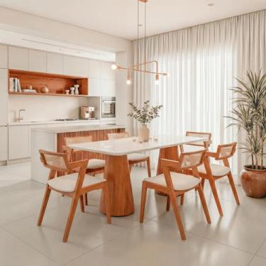 Imagem de Conjunto Mesa Grécia com 6 Cadeiras Madeira Maciça, Rattan 100% Natura