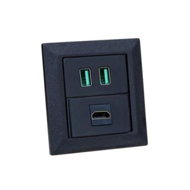 Imagem de Espelho de Tomada Duplo Chanfrado 1 HDMI 2Usb 4.9A - CONNECT CAIXA TOM