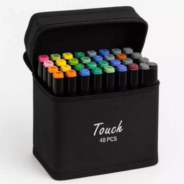 Imagem de Kit Canetinha Coloridas Com 48 Marcador Permanente e Estojo Organizado