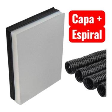 Imagem de Kit Encadernação 100 Capas A4 ( Cr+pt ) + 100 Espirais 9mm Cristal/ Pr