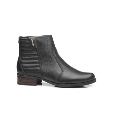 Imagem de Bota Feminina Pegada Couro Salto Baixo Cano Curto Ziper Conforto, Pret